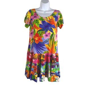 Jams World Hawaiian Dress XS Tropical Floral Short Sleeve Rayon